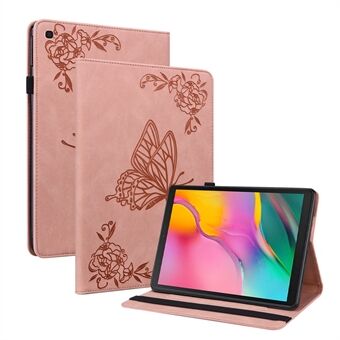 Tablet-etui med trykt mønster av sommerfugl og blomst. Støtsikker PU-skinn med stativ og kortspalte, tilpasset Samsung Galaxy Tab A 10.1 (2019) T510 T515.