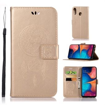 Imprinted Dream Catcher Owl Leather Wallet Case til Samsung Galaxy A20e