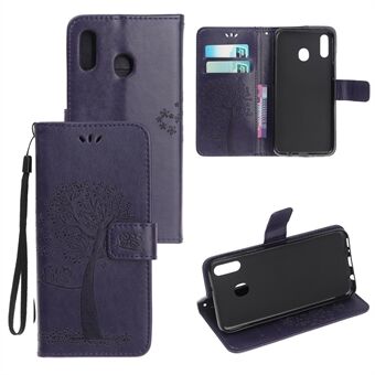 Imprint Tree+Owl Leather Wallet-telefonveske til Samsung Galaxy A20e