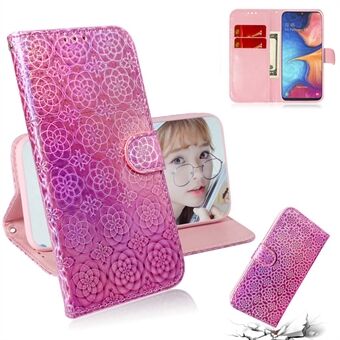 Telefon sak for Samsung Galaxy A20e blomstermønster TPU + PU Leather Stand lommebok Phone Cover Shell