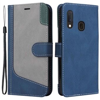 For Samsung Galaxy A20e A202 Tre-farge skjøting PU-skinn lommebok flip-deksel Magnetisk lukket Stand Folioveske med håndleddsstropp