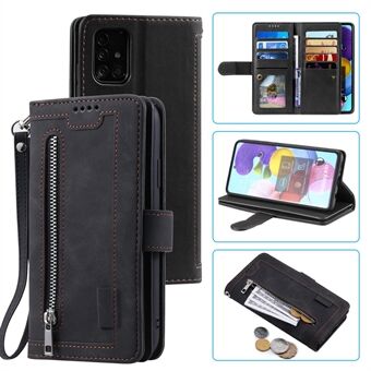 Glidelåslomme Lommebokstativ Flip Leather Mobiltelefondeksel Deksel for Samsung Galaxy A51 SM- Stand