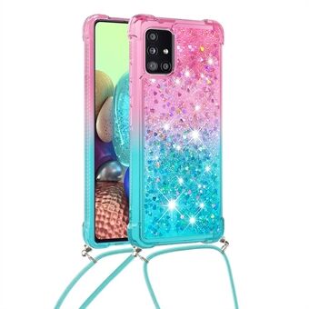 Støtsikker Gradient Glitter Powder Quicksand TPU telefonveske med stropp for Samsung Galaxy A71 5G SM-A716