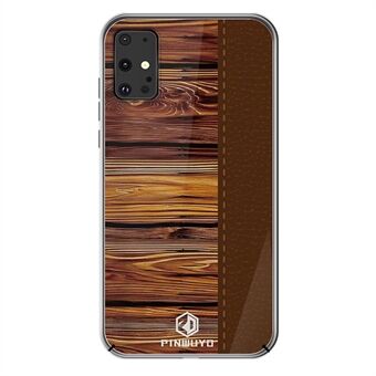 PINWUYO Pin Dun Series Wood Grain Pattern Splicing Beskyttende PC-telefonveske Shell for Samsung Galaxy S20 Plus