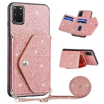 For Samsung Galaxy S20 Plus 4G / 5G Glitter Telefonveske Lærbelagt TPU-kortholderdeksel med Stativ