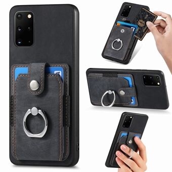 Telefondeksel for Samsung Galaxy S20 Plus 4G / 5G, Kickstand- Ring PU-skinn+PC+TPU-deksel med kortspor