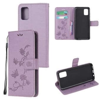 Imprint Butterfly Flower Wallet Lær mobiltelefonveske for Samsung Galaxy A41 (global versjon)