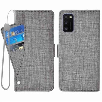 Støtsikkert telefondeksel for Samsung Galaxy A41 (global versjon), Jean Cloth Texture PU-lommeveske- Stand med roterende kortspordesign