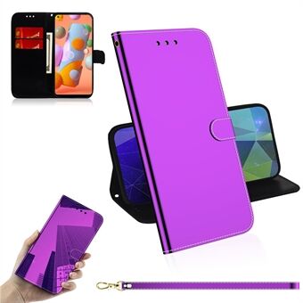 Mirror Surface Leather Wallet Phone Case med stropp til Samsung Galaxy A11 (EU-versjon) / M11