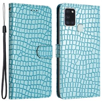 For Samsung Galaxy A21s Stand Flip Cover Crocodile Texture Lærlommebok Design Telefonveske med stropp