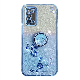 For Samsung Galaxy Note20 / Note20 5G Ring Kickstand Gradient TPU-deksel Glitter Flower Pattern Telefonveske