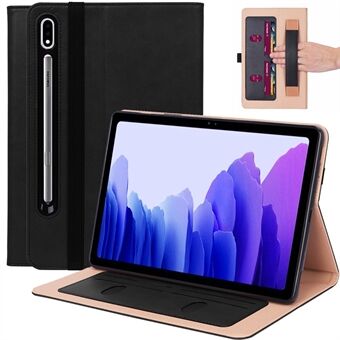 For Samsung Galaxy Tab S7 T870 T875 / S8 Støtsikker Etui Forretningsstil Beskyttende Skall PU Skinnomslag med Stativ Kort- / Pennespor - Svart