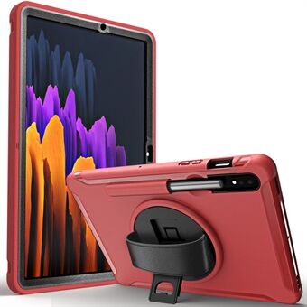 For Samsung Galaxy Tab S7 T870 T875 / S8 360° Svivel Støtteben PC + TPU-nettbrettsveske med pennholder og håndstropp.