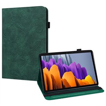 Præget blomstermønster designet stødsikker beskyttende pengepung i PU læder og stativ-tablet-etui til Samsung Galaxy Tab S7 / Tab S8.