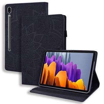 For Samsung Galaxy Tab S9 FE / S9 / S8 / S7 Blomstermønsterstemplede lærdeksler til nettbrett med pennholderstropper.