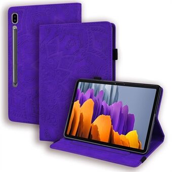 For Samsung Galaxy Tab S9 FE / S9 / S8 / S7 Blomstermønster-trykket lær-nettbrettstativdeksel med pennholderrem