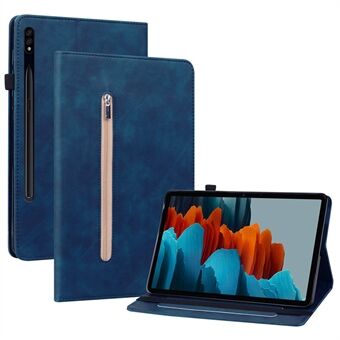 For Samsung Galaxy Tab S7/S8 Anti-fall Solid Farge Tablet-etui med Glidelåslomme PU Lærnettbrettsbeskyttende Omslag Lommebokstativ