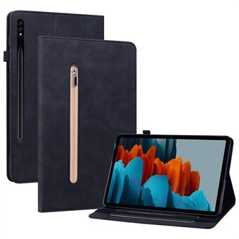 For Samsung Galaxy Tab S7/S8 Anti-drop Solid Color Tablet Case med glidelåslomme PU Skinnnettbrettboks Beskyttende Deksel Lommebokstativ