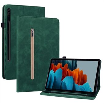 For Samsung Galaxy Tab S7/S8 Anti-fall Solid Fargebrettveske med glidelåslomme, PU-lær Bokomslag for nettbrett, beskyttende deksel og stativ.