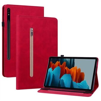 For Samsung Galaxy Tab S7/S8 Anti-drop Solid Fargenettbrettfutteral med glidelåslomme PU-lærnettbrettbeskyttende deksel Lommebokstativ