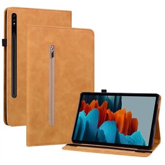 For Samsung Galaxy Tab S7/S8 Anti-drop Solid farge Tablet-etui med glidelåslomme i PU-lær, beskyttelsesdeksel for nettbrettet og lommebokstativ.