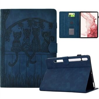 For Samsung Galaxy Tab S8 X700 X706 / S7 T870 T875 Etui Katter Preget PU Lær Kortlommer Nettbrett Deksel