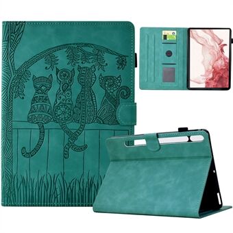 For Samsung Galaxy Tab S8 X700 X706 / S7 T870 T875 Etui Katter Preget PU Lær Kortholdere Nettbrettdeksel