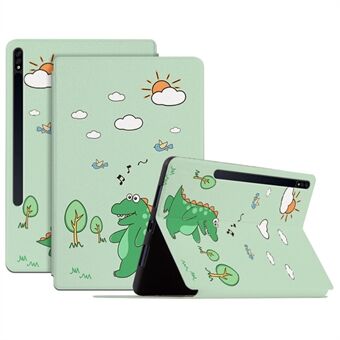 For Samsung Galaxy Tab S8/S7, støtsikker deksel med automatisk vekking/søvn-funksjon, trykt PU-skinn med tegneserie-motiv som også fungerer som støtte for nettbrettet.