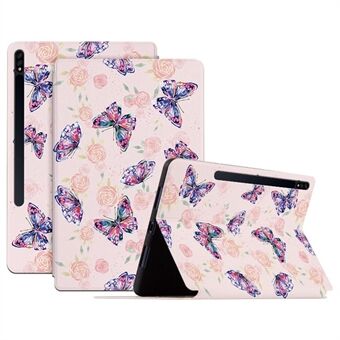 For Samsung Galaxy Tab S7 / Tab S8 Anti-drop Folio Flip Deksel Sommerfugltrykket PU-lærnettbrettveske Automatisk våkne opp / sleep-støtteetui