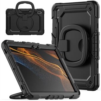 For Samsung Galaxy Tab S8 X700 / X706 (2022) / Tab S7 T870 / T875 (2020) Støtsikker nettbrettfutteral av PC + silikon deksel 360-graders roterende støttebein etui med skulderstropp.