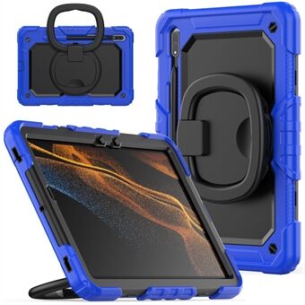 For Samsung Galaxy Tab S8 X700 / X706 (2022) / Tab S7 T870 / T875 (2020), Støtsikker nettbretteske av PC + silikon-cover, 360-graders roterende støttefot-etui med skulderrem.