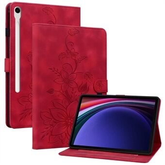 For Samsung Galaxy Tab S9 / Tab S7 / Tab S8-etui i PU-lær+TPU, liliblomster, nettbrettfeste