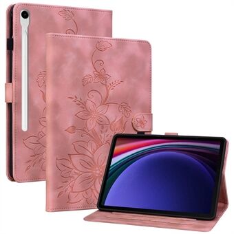 For Samsung Galaxy Tab S9 / Tab S7 / Tab S8-deksel av PU-skinn + TPU, liljeblomst, nettbrettholder-skal.