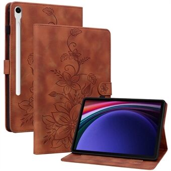 For Samsung Galaxy Tab S9 / Tab S7 / Tab S8-etui i PU-lær + TPU-liljeblokk-tabletstativskall.