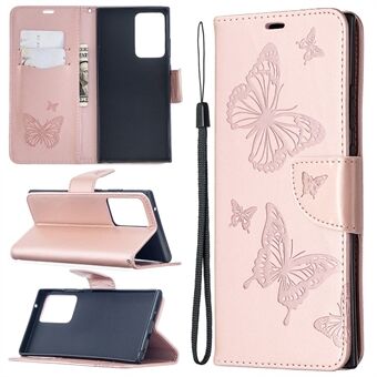 Imprint Butterflies Wallet Stand Flip Leather Phone Shell for Samsung Galaxy Note20 Ultra / Note20 Ultra 5G