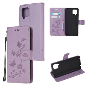 Imprint Butterfly Flowers Leather Shell Lommebok telefonveske til Samsung Galaxy A42 5G