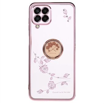 For Samsung Galaxy A42 5G Blomstermønster TPU telefonveske galvanisering rhinestone Ring støttedeksel