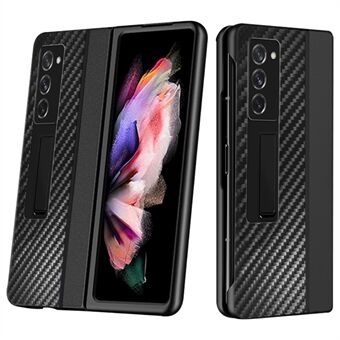 Carbon Fiber Texture Hard PC Phone Cover Case for Samsung Galaxy Z Fold2 5G, Kickstand Design Folding Phone Case