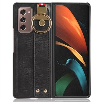 Anti-slipp telefondeksel for Samsung Galaxy Z Fold2 5G armbånd lærbelegg PC+TPU-deksel med nakkestropp