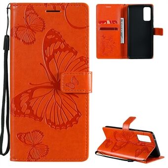 For Samsung Galaxy S20 FE/S20 Fan Edition/S20 FE 5G/S20 Fan Edition 5G/S20 Lite/S20 FE 2022 KT Imprinting Flower Series-2 Butterfly Pattern Imprinting Leather Wallet Phone Cover Case