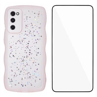 WANLONFENG JWT-serien for Samsung Galaxy S20 FE 5G  /  4G  /  S20 FE 2022 TPU-deksel Epoxy-telefondeksel med bølgekant og herdet glass