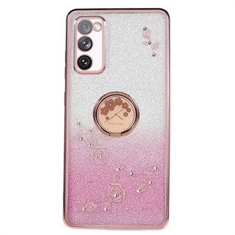 For Samsung Galaxy S20 FE / FE 5G / FE 2022 / S20 Lite Rhinestone Kickstand Telefonveske Blomstermønster Gradient Glitter TPU-deksel