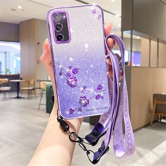 KADEM for Samsung Galaxy S20 FE 4G / FE 5G / S20 Lite / S20 FE 2022 etui Glitter TPU Blomsterdekor mobildeksel med reim