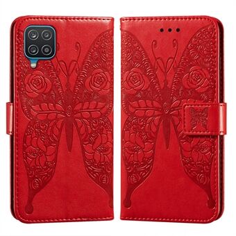 Impressed Rose Flower Butterflies Leather Stand Case for Samsung Galaxy A12