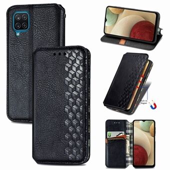 Stand Fashion Rhombus Texture PU-lommebokstativ i PU-skinn til Samsung Galaxy A12