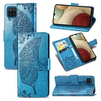 Imprint Big Butterfly Leather Lommebok telefondeksel til Samsung Galaxy A12