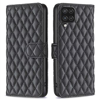 BINFEN FARGE For Samsung Galaxy A12 4G lommebokdeksel, BF Style-14 Drop-resistent påtrykt Rhombus Stand Matt PU-lærveske