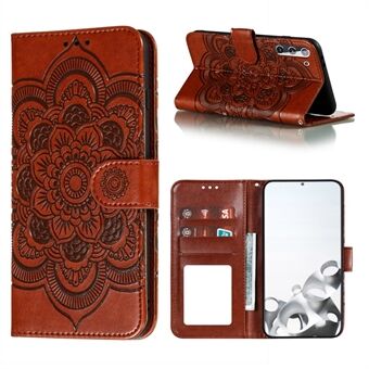 Imprint Mandala Flower Leather Phone Cover til Samsung Galaxy S21 Stand