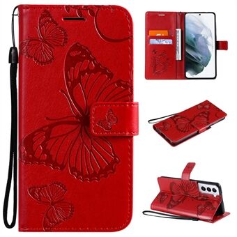 Imprinted Butterflies Flower Leather Wallet Stand Case for Samsung Galaxy S21 5G