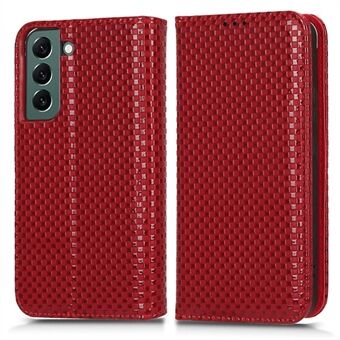 Telefonlommebokveske i PU-skinn for Samsung Galaxy S21 4G / 5G, Anti-shock Grid Texture Phone Flip Cover Stand